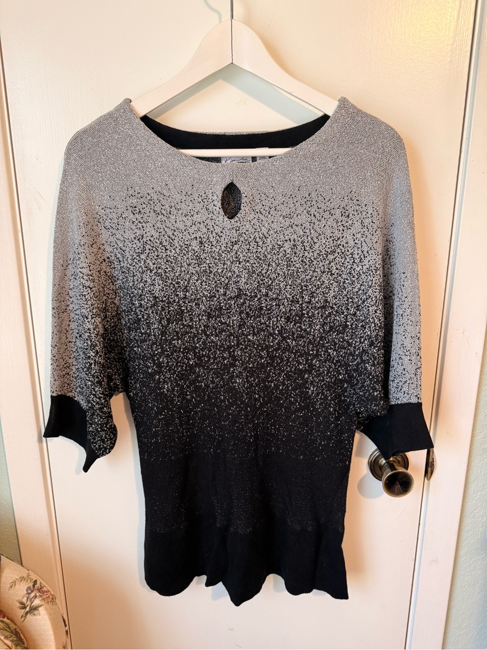 Kim Rogers Black and Gray Ombre Short-Sleeve Sweater